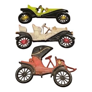 3 Midwest Cast Metal Vintage Car Plaques Automobiles Wall Decor